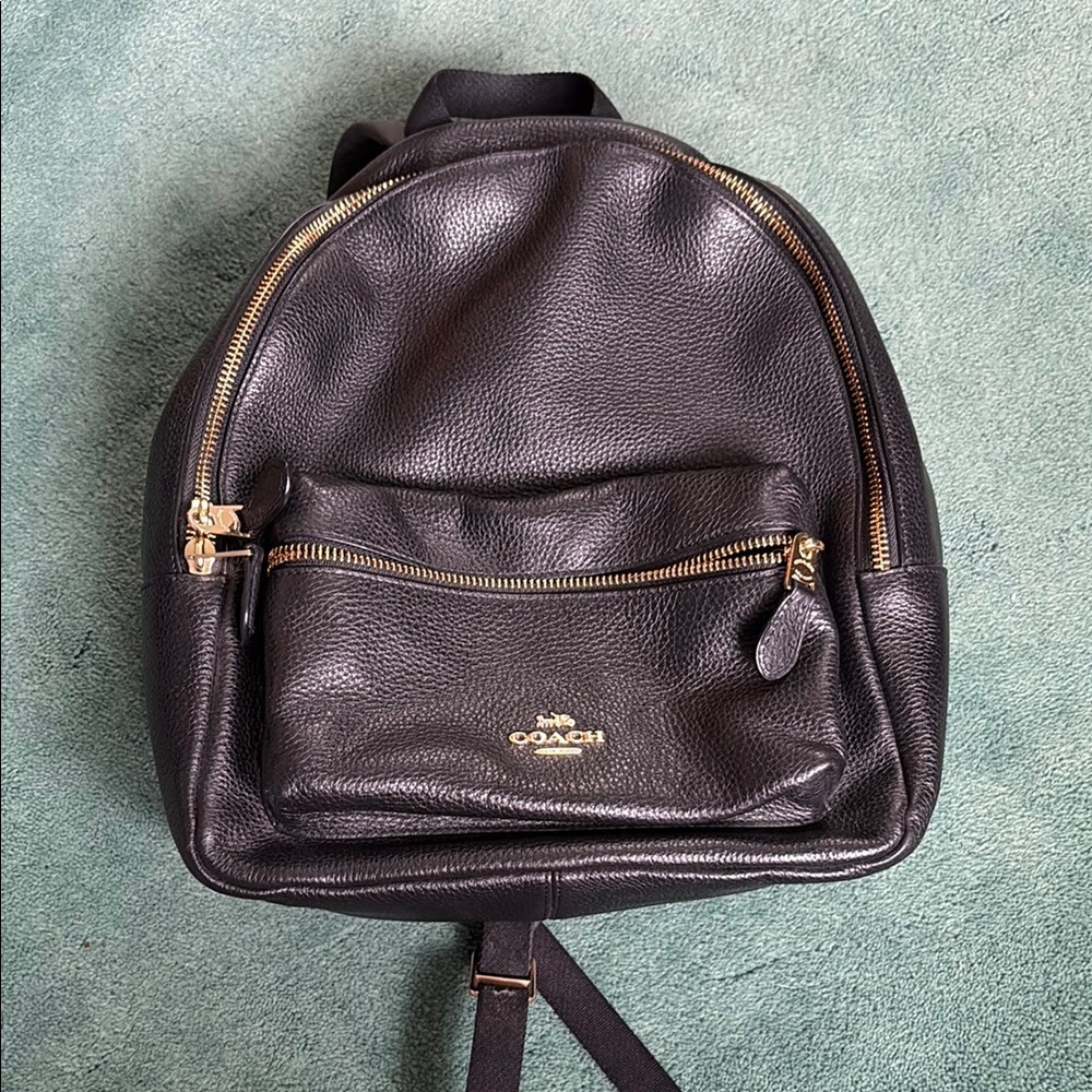 Coach Black Leather Mini Backpack with Gold Accents